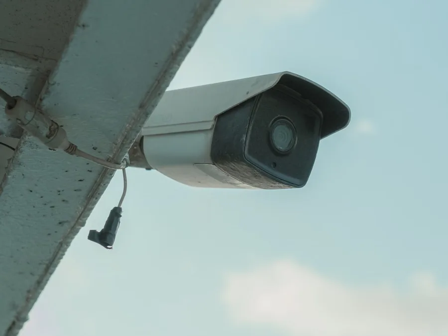 Security camera mounted on a residential home